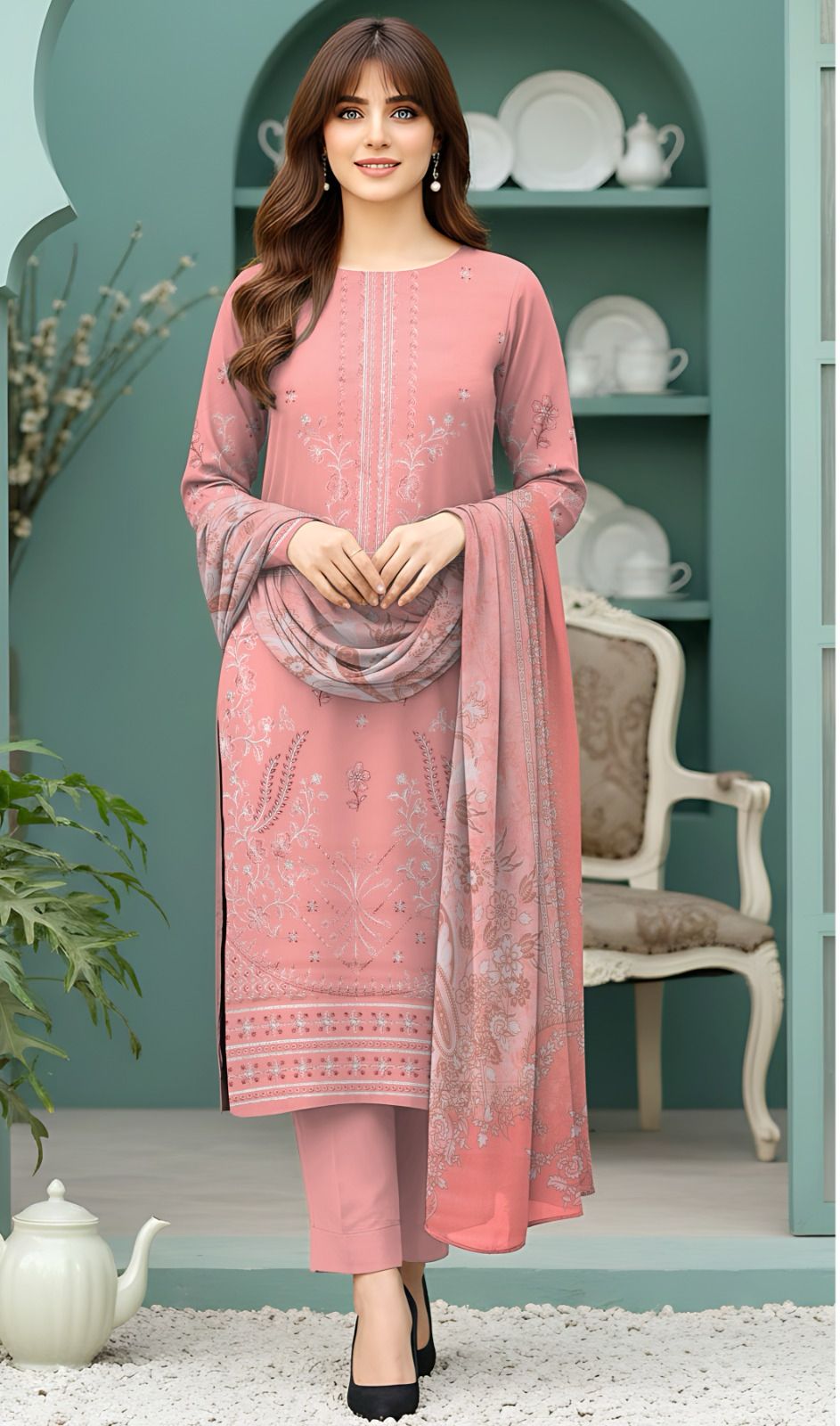 Meena Kaari Original 3PC Pure Dupatta D#04