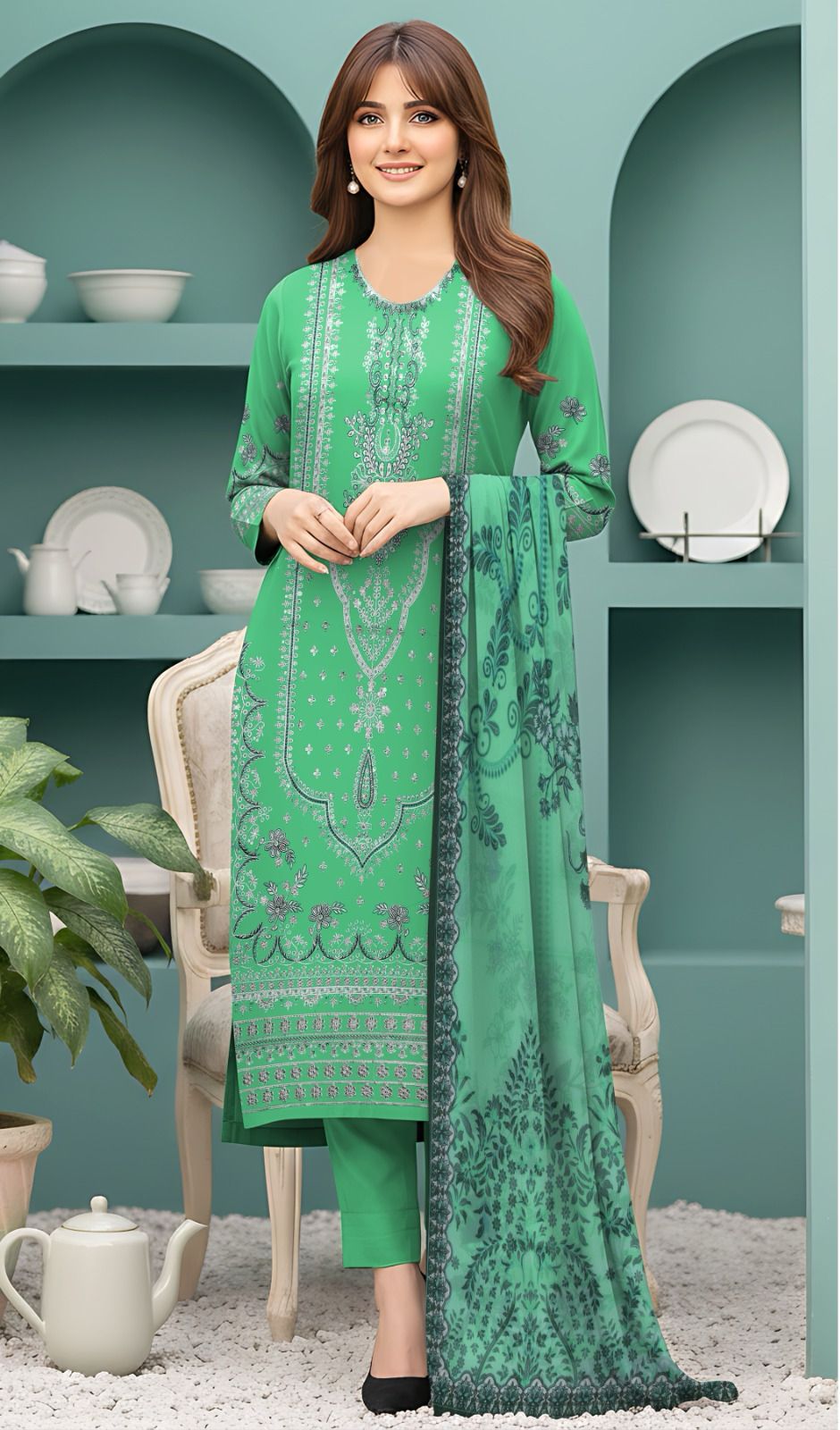 Meena Kaari Original 3PC Pure Dupatta D#03
