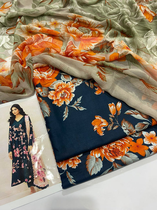 Premium 3PC Lawn Suit with Chiffon Dupatta