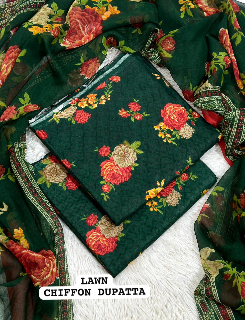 Premium 3PC Lawn Suit with Chiffon Dupatta