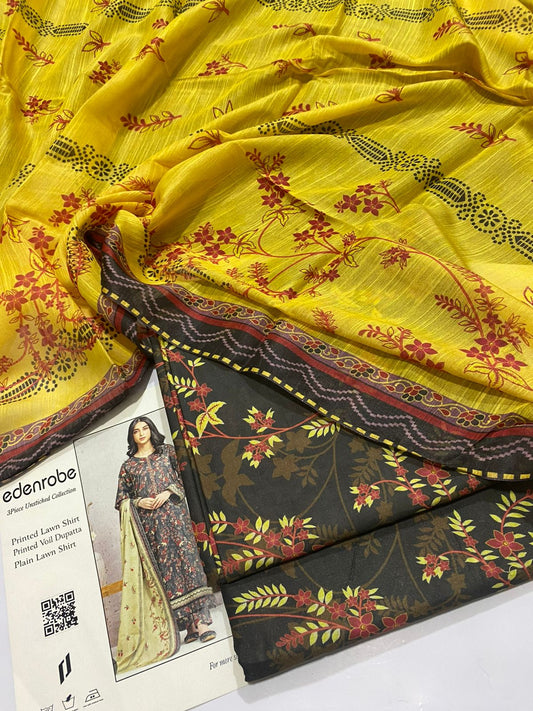EDENROBE Lawn Printed 3Piece D-007