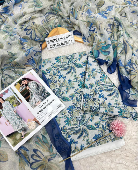 Premium 3PC Lawn Suit with Chiffon Dupatta
