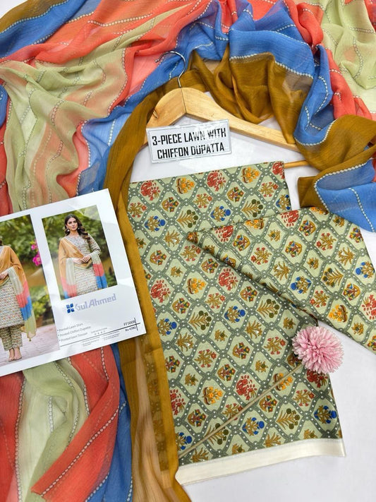 Premium 3PC Lawn Suit with Chiffon Dupatta D-18