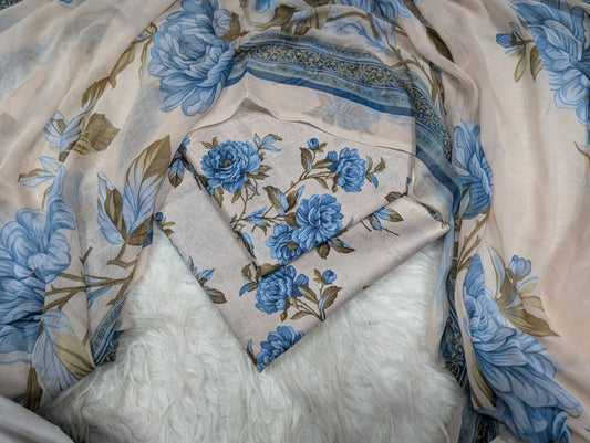 Premium 3PC Lawn Suit with Chiffon Dupatta D-12