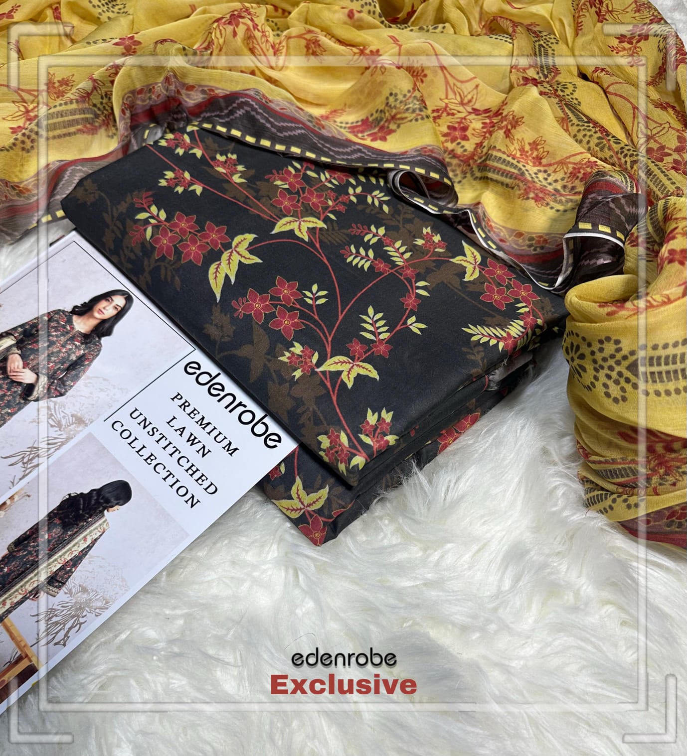 EDENROBE Lawn Printed 3Piece D-008