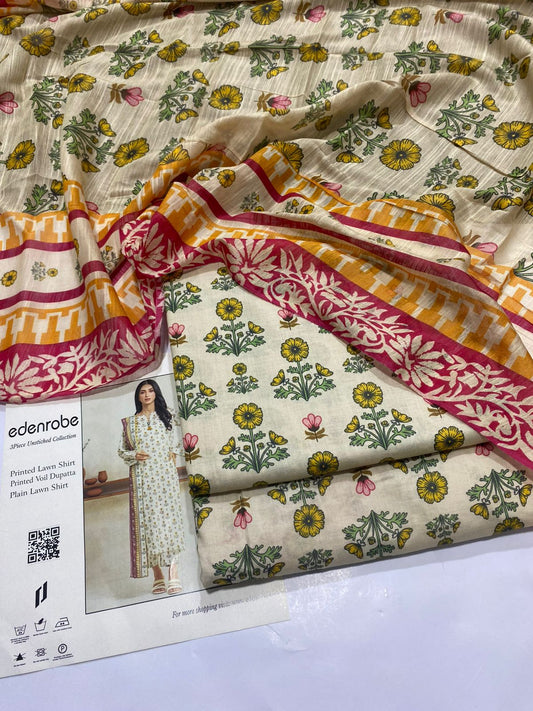 EDENROBE Lawn Printed 3Piece D-005