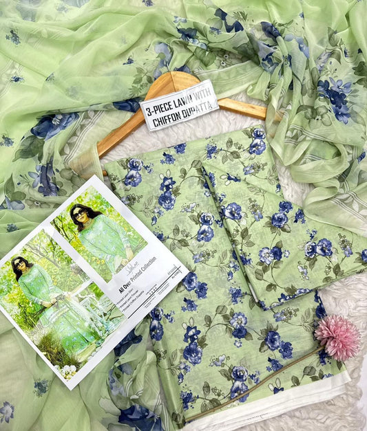 Premium 3PC Lawn Suit with Chiffon Dupatta D-15